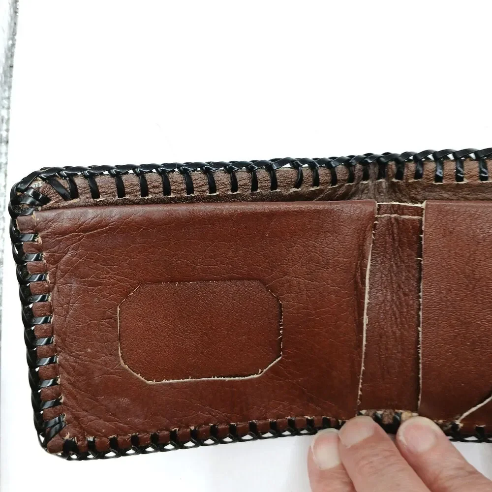 Tooled Leather Bi-Fold Wallet The Lord's Prayer & Praying Hands Laced Western
